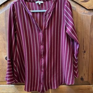 Andree Maroon with cream strips size Medium Button down top